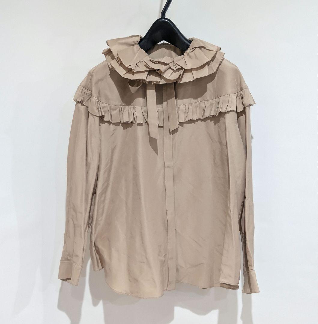 Drawer ドゥロワー コットン シルク ダブル フリルカラー ブラウス