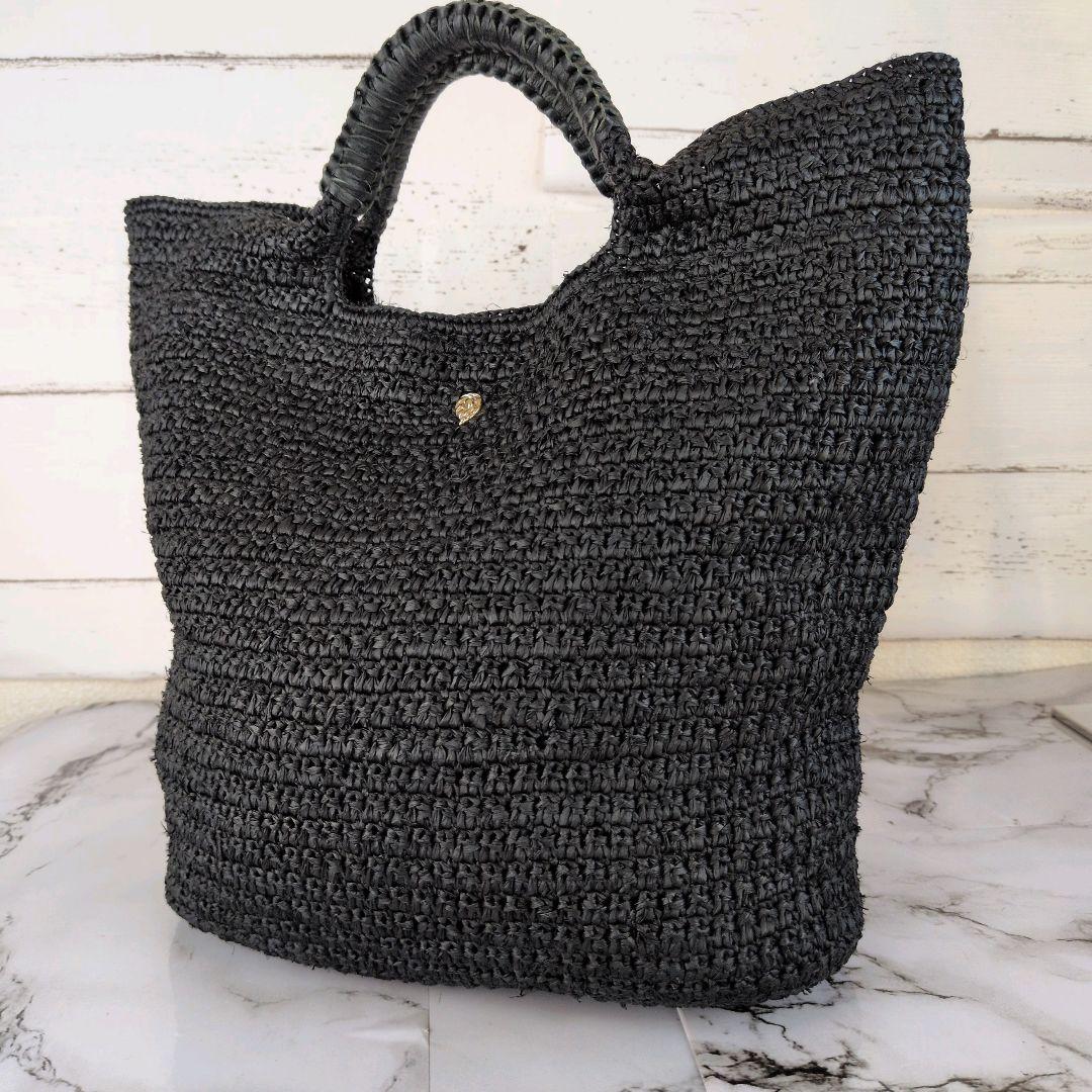 【極美品】ヘレンカミンスキー☆かごバッグ　ラフィア　A4 トートバッグ　ブラック