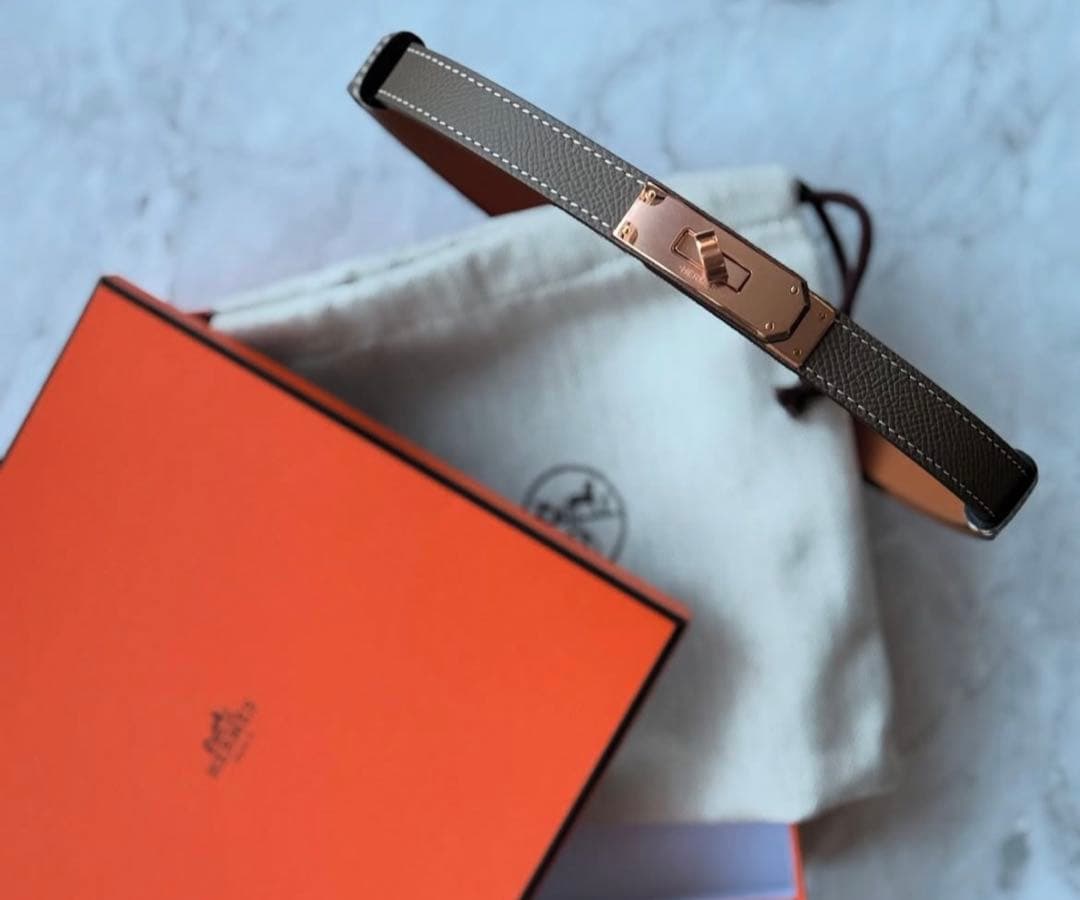 【HERMES】エルメス ケリーベルト エトゥープ x ローズゴールド金具