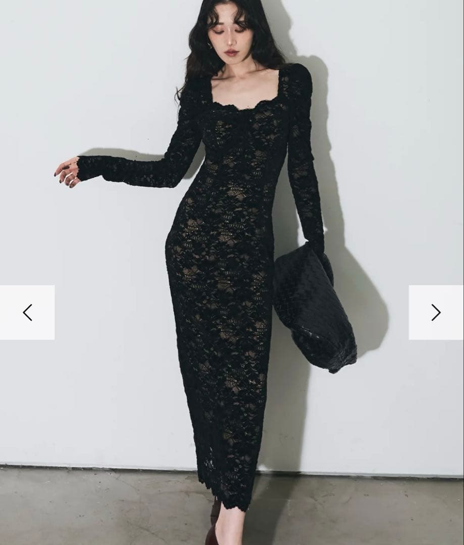 レースタイトフィットロングドレス ブラック