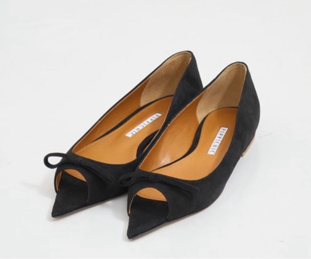 pippichic リボン付きスウェードパンプス　フラット　37.5