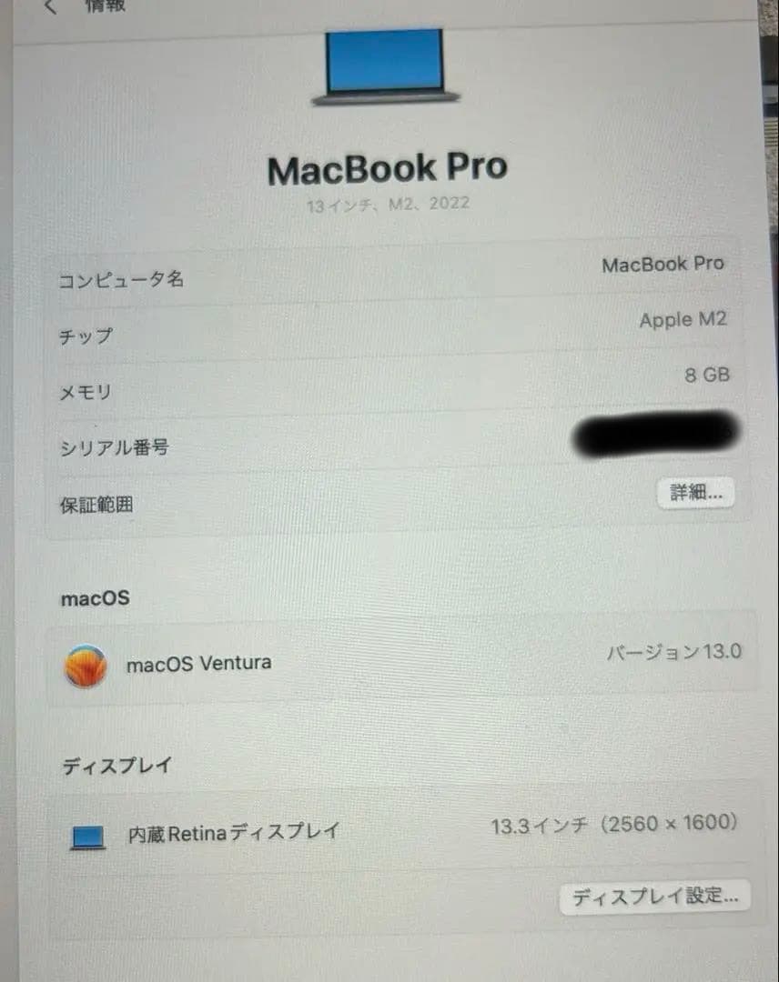 Apple MacBook Pro 2022 13インチ　M2 カバー付き