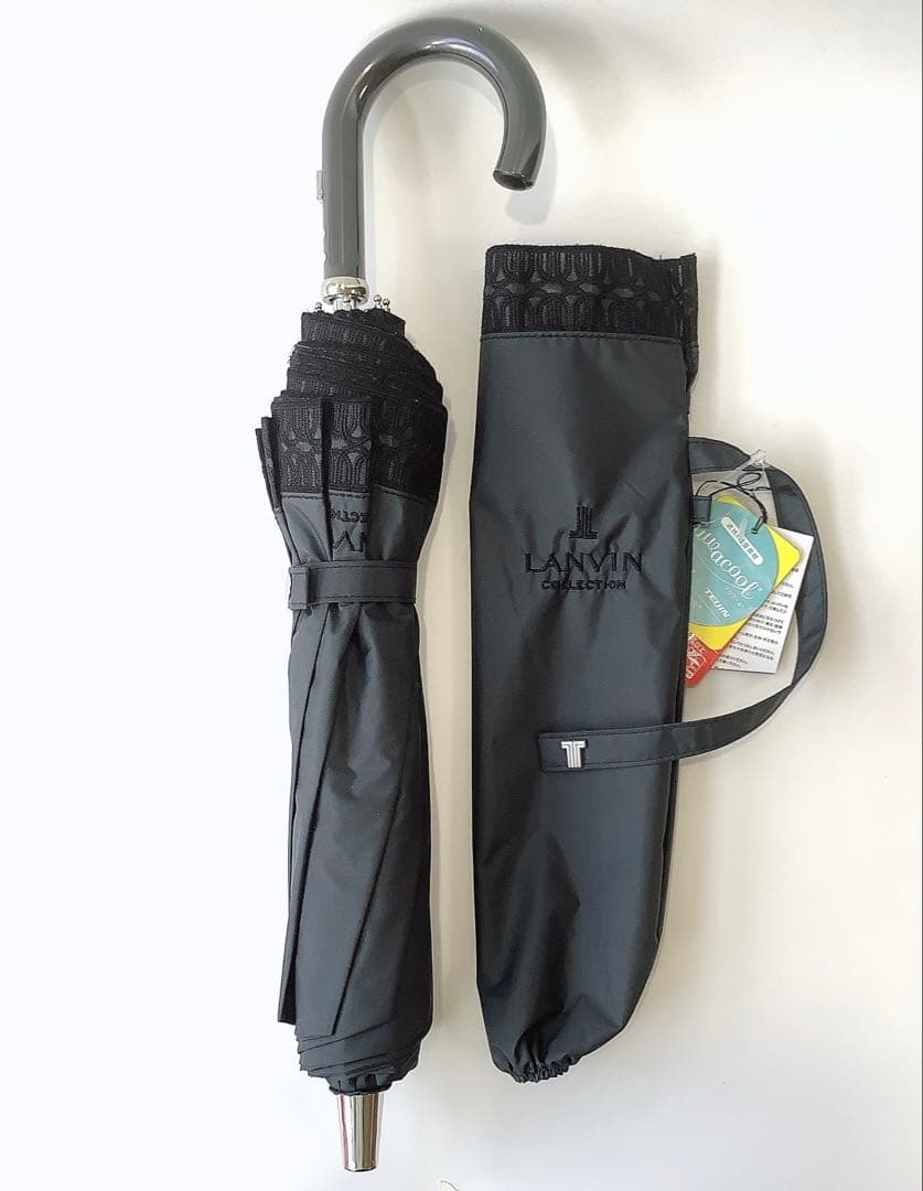 新品★ランバンコレクション★レース晴雨兼用2段折りたたみ日傘★ブラック黒