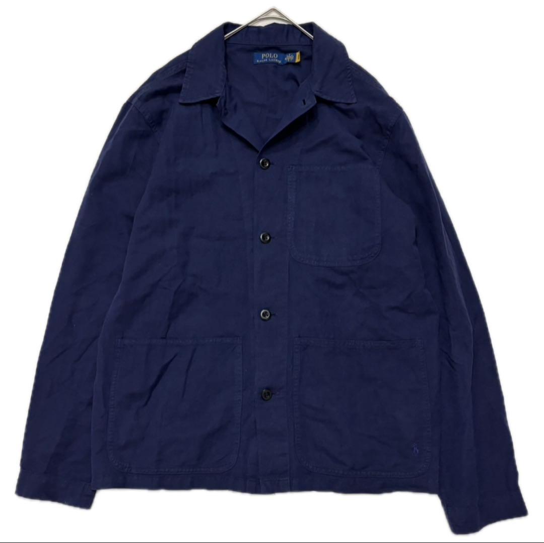 ラルフ　美品 現行 QR 裾ポニー リネン ジャケット カバーオール ネイビー