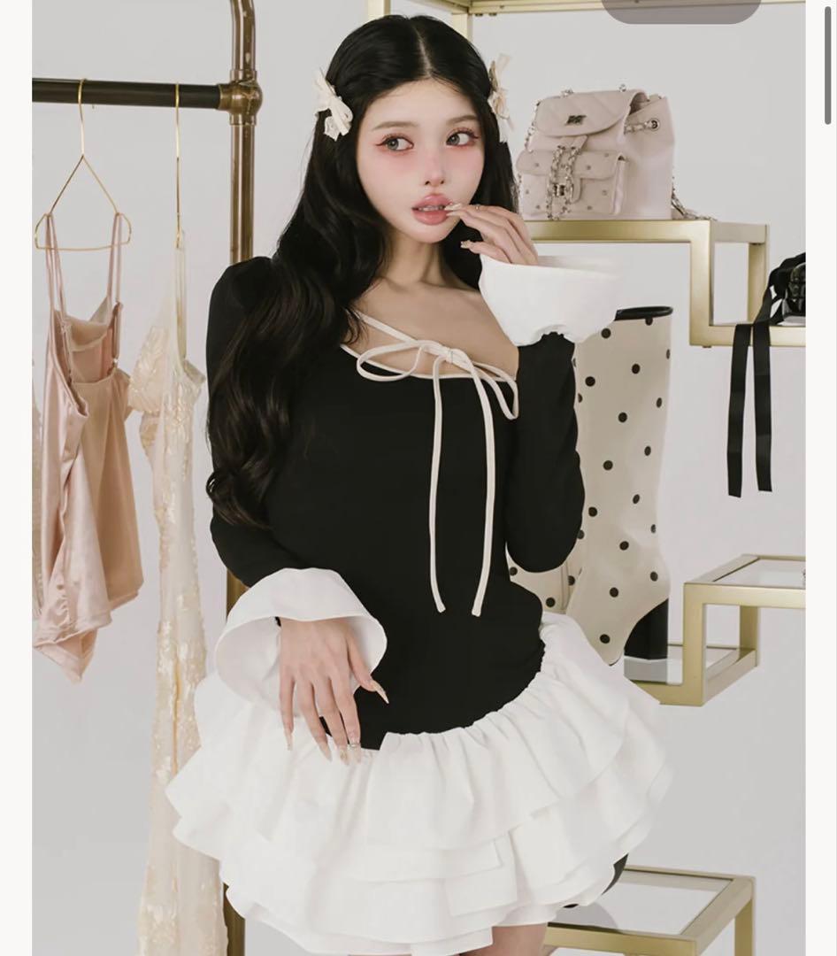 デザインネックリボンミニワンピース ダーリッチ