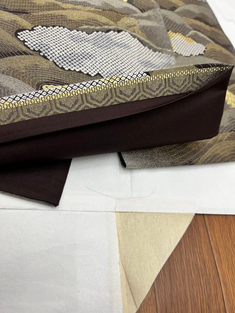 正絹　6通袋帯　荒波　鹿の子織り出し