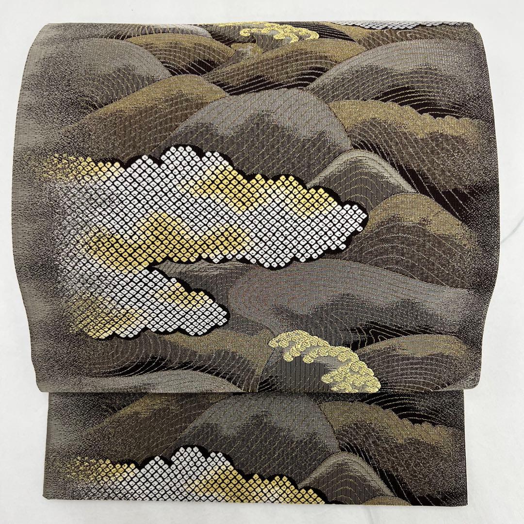 正絹　6通袋帯　荒波　鹿の子織り出し