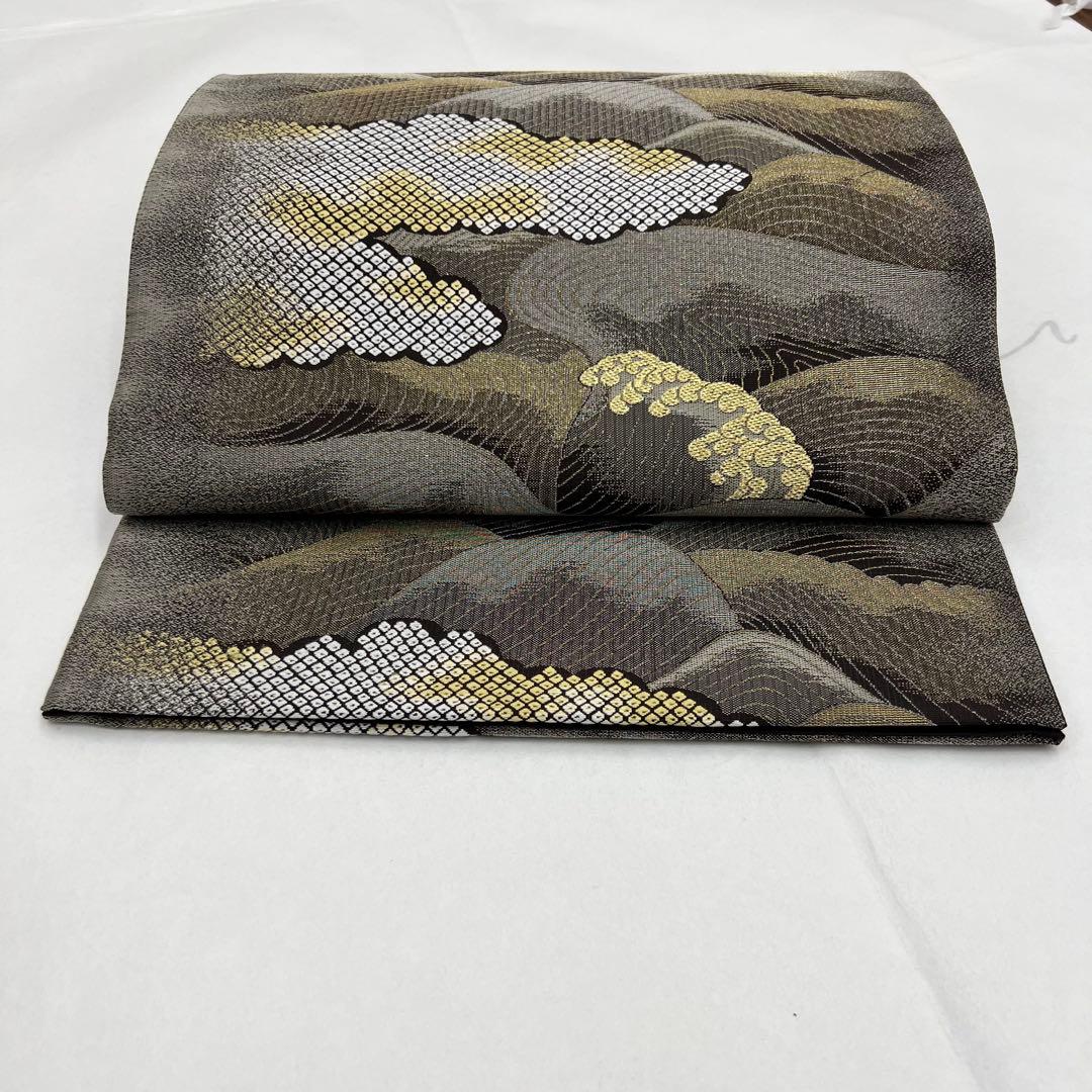 正絹　6通袋帯　荒波　鹿の子織り出し