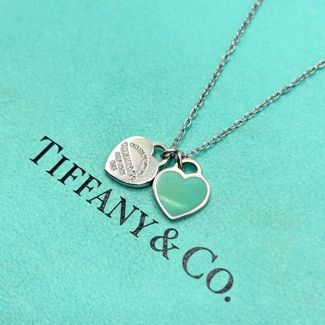 美品　ティファニー　リターントゥ　ダブルハート　ブルー　ネックレス　社外チェーン