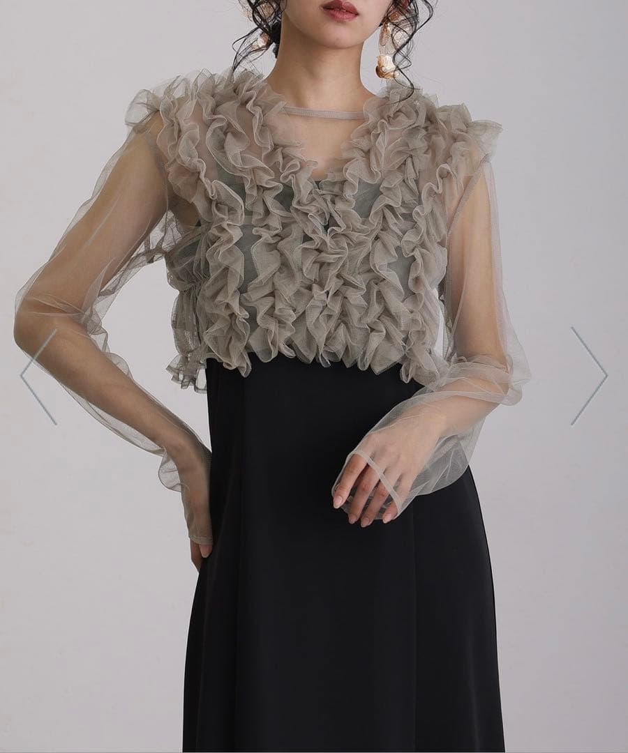 フリル付きシフォンパーティードレス