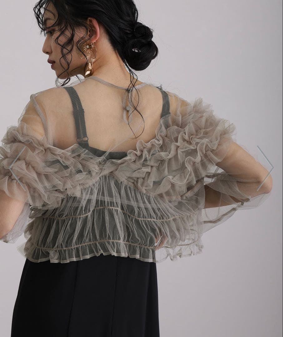 フリル付きシフォンパーティードレス