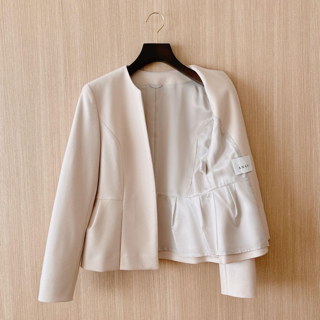 【1058】アナイ　ウールツイルジャージペプラムジャケット　フォーマル　38