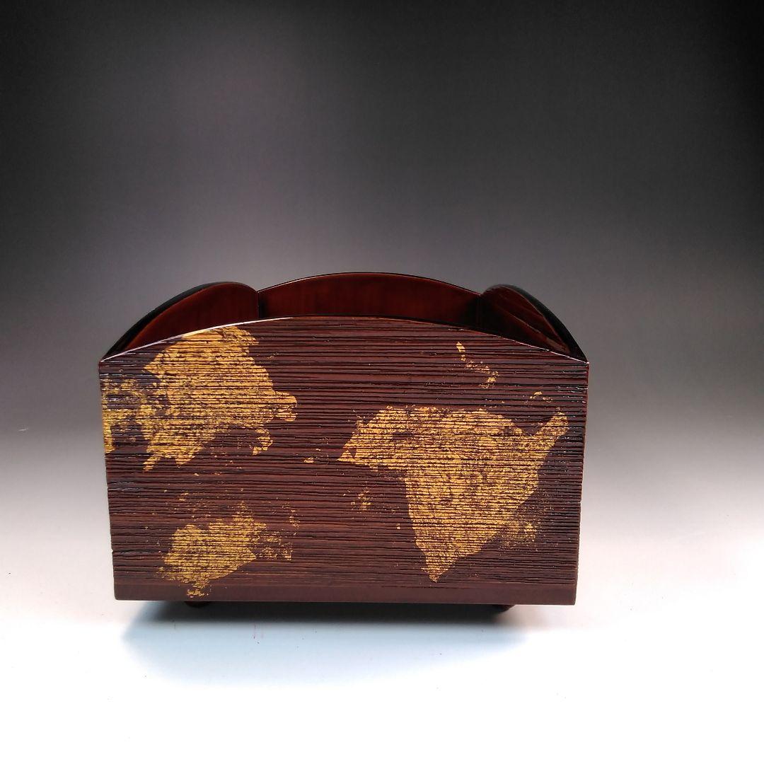 ア28 　伝承漆芸　『土居善峰』作　白檀塗　櫛形　莨盆　　煙草盆　茶道具