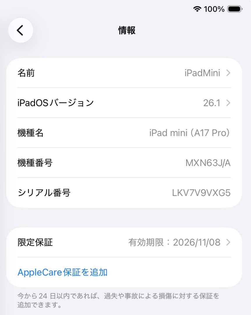 アップル iPad mini (A17pro) Wi-Fi グレイ 128GB