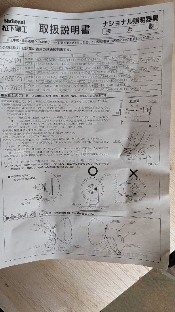 松下電工水銀灯（投光器）YA56121 防雨型　200Ｖ 660〜1000W用