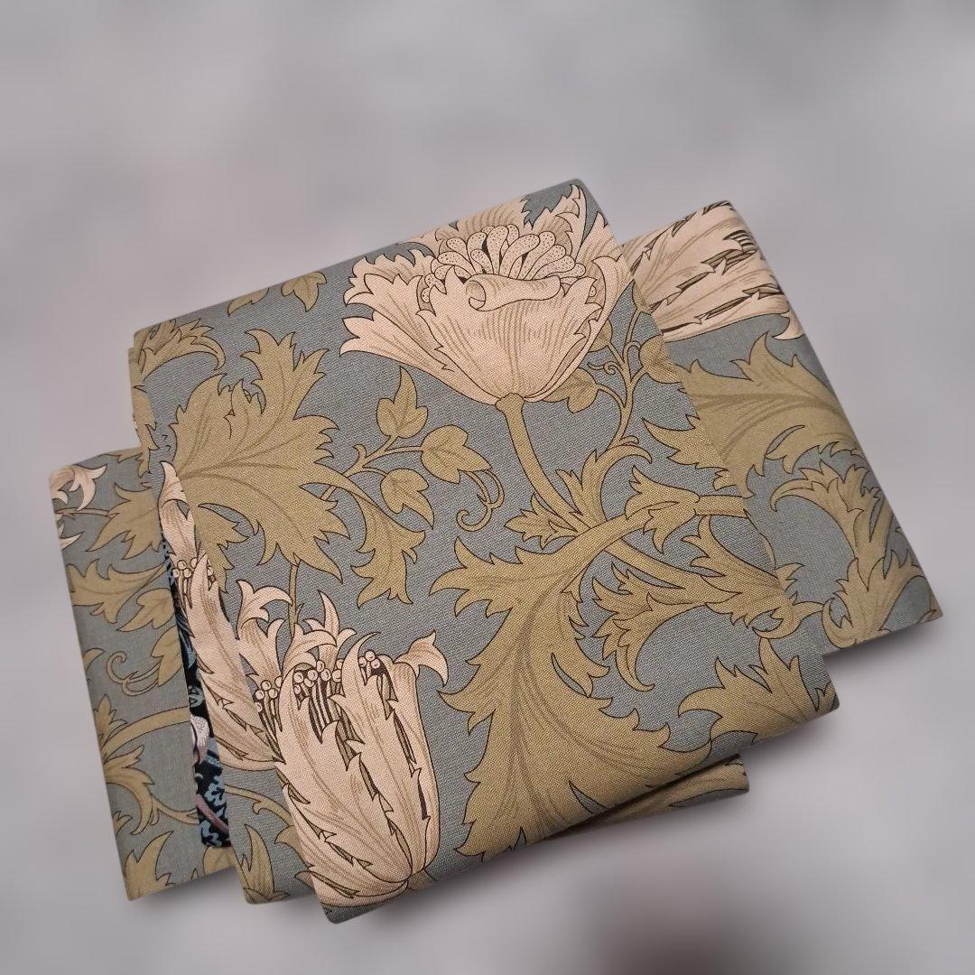 半幅帯　長尺　ウィリアムモリス　いちご泥棒　エメラルド×アネモネ　リバーシブル