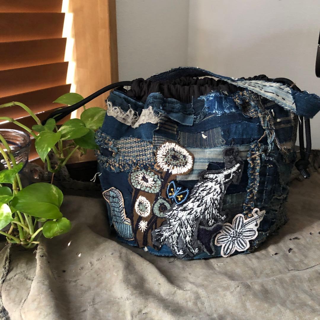 作って見ませんか稀に見る襤褸とミナで巾着袋/ミナペルホネン/藍染