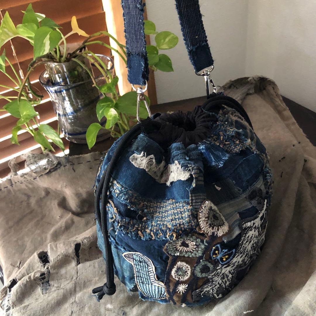 作って見ませんか稀に見る襤褸とミナで巾着袋/ミナペルホネン/藍染