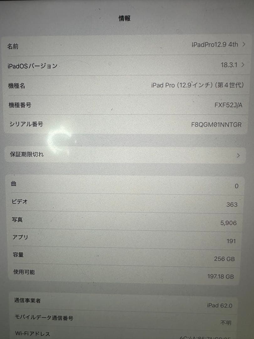 Apple iPad Pro12.9インチ 第4世代 256G SIMフリー
