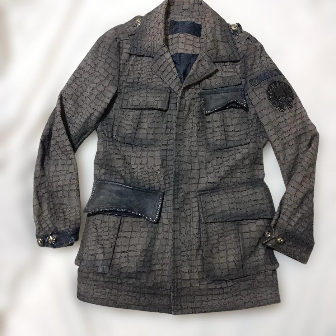 Roen クロコ型押し ミリタリージャケット 部分パイソン ディアスキン 46