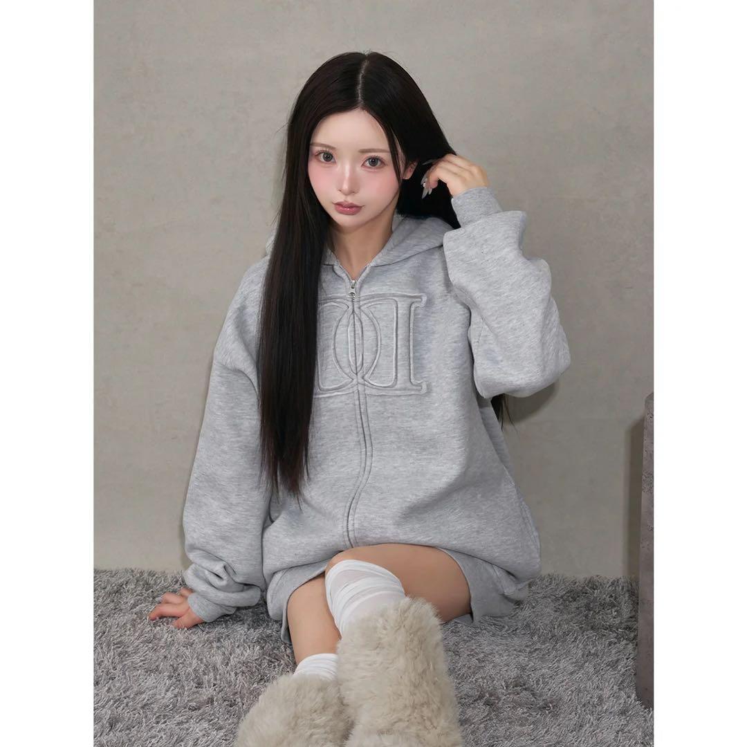 新品タグ付き ダーリッチ アップリケDDロゴパーカー グレー