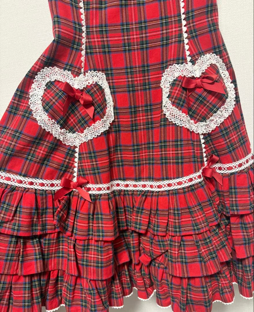 AngelicPretty Cute Heartジャンパースカートタータン アカ