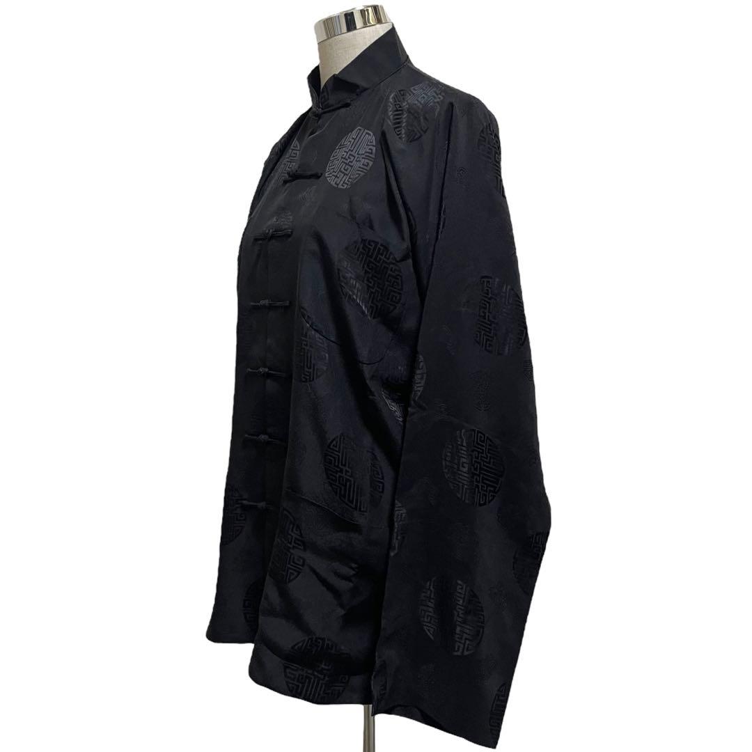 シャンハイタン 上海灘 チャイナ シャツ シルクシャツ M 黒 カンフー 太極拳