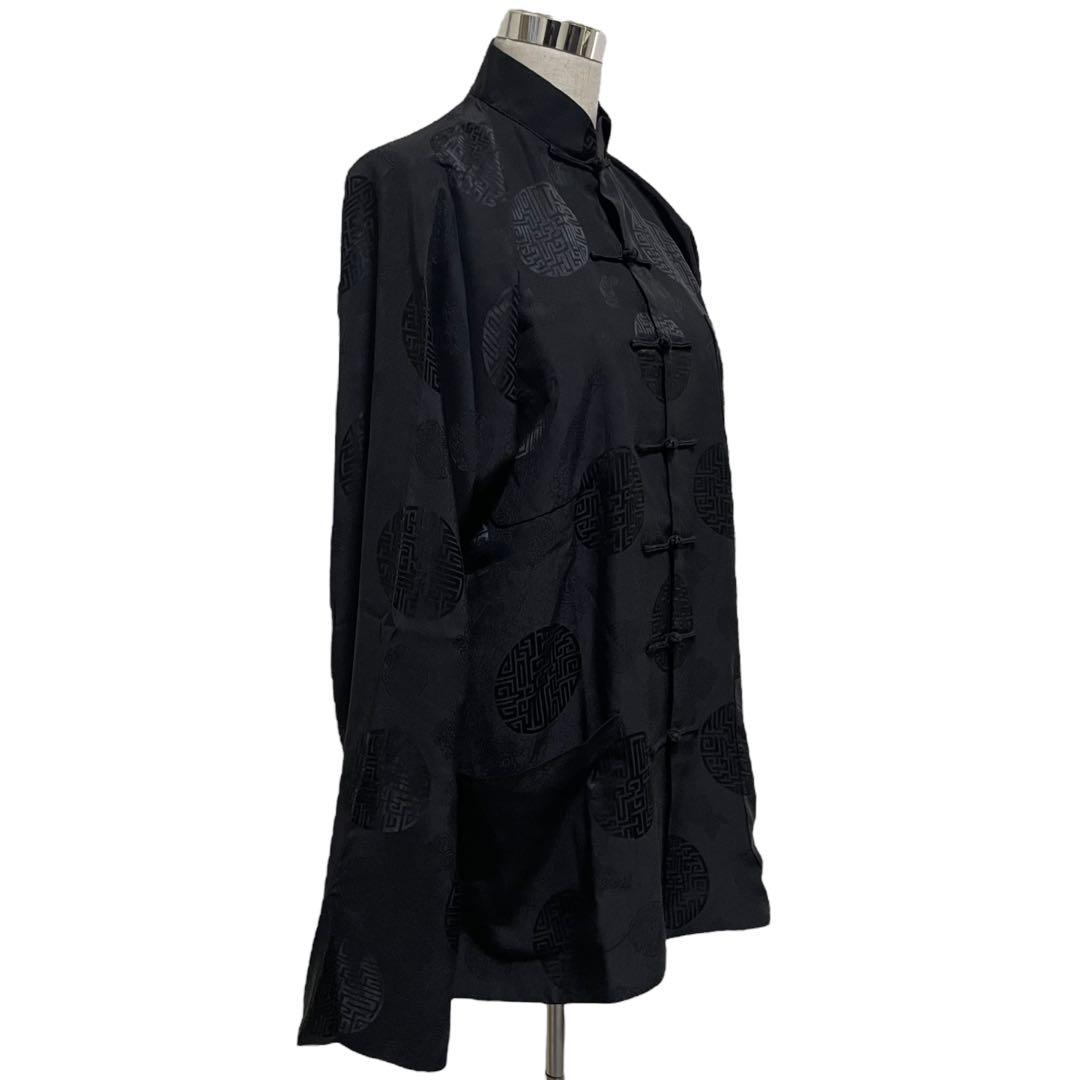 シャンハイタン 上海灘 チャイナ シャツ シルクシャツ M 黒 カンフー 太極拳