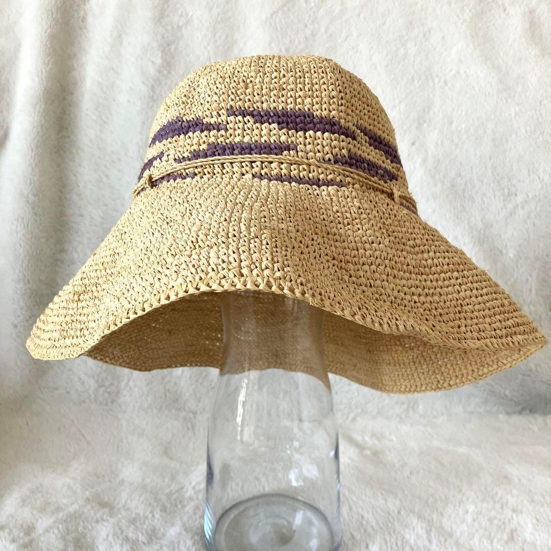 超希少 ヘレンカミンスキー ラフィア ローラプルハット ナチュラル×パープル