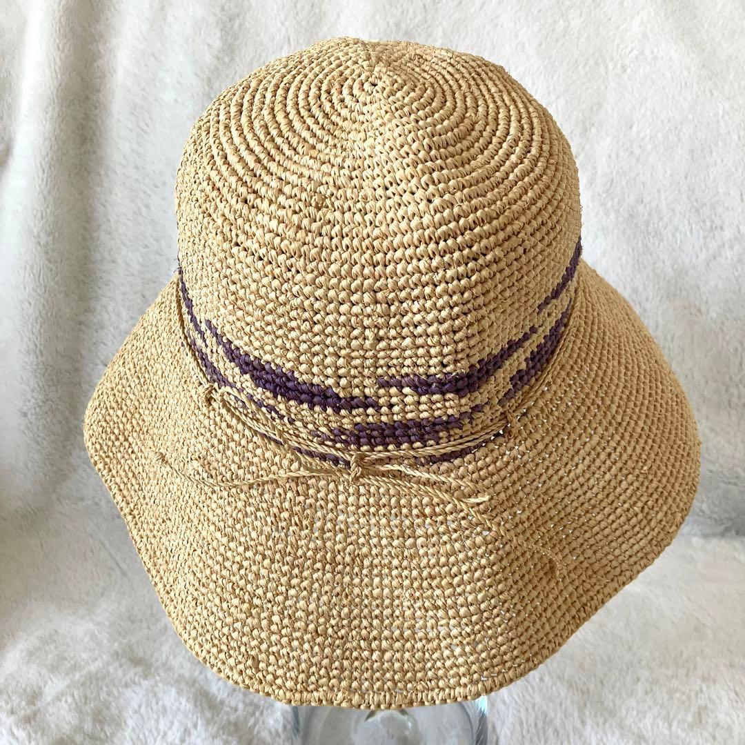 超希少 ヘレンカミンスキー ラフィア ローラプルハット ナチュラル×パープル
