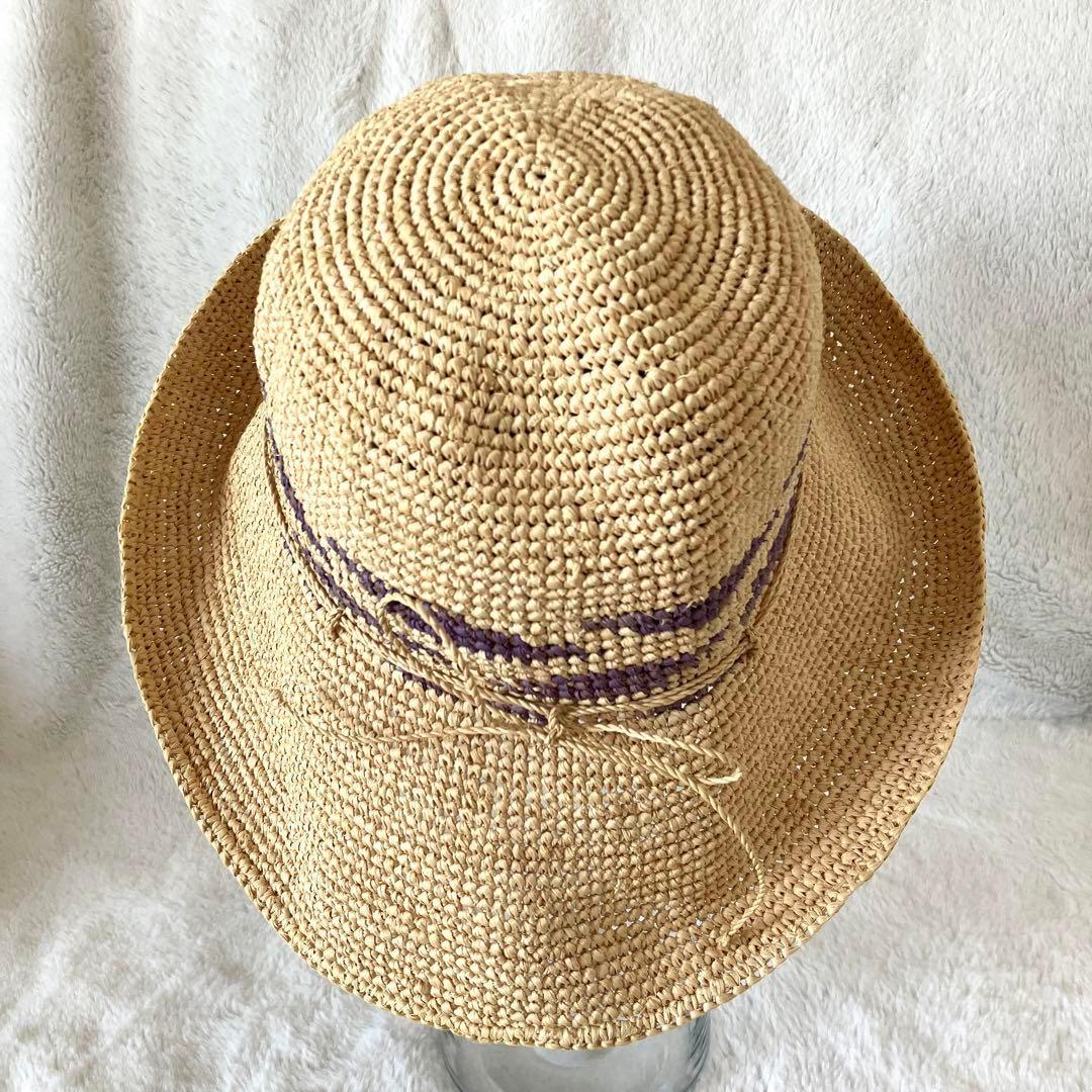 超希少 ヘレンカミンスキー ラフィア ローラプルハット ナチュラル×パープル
