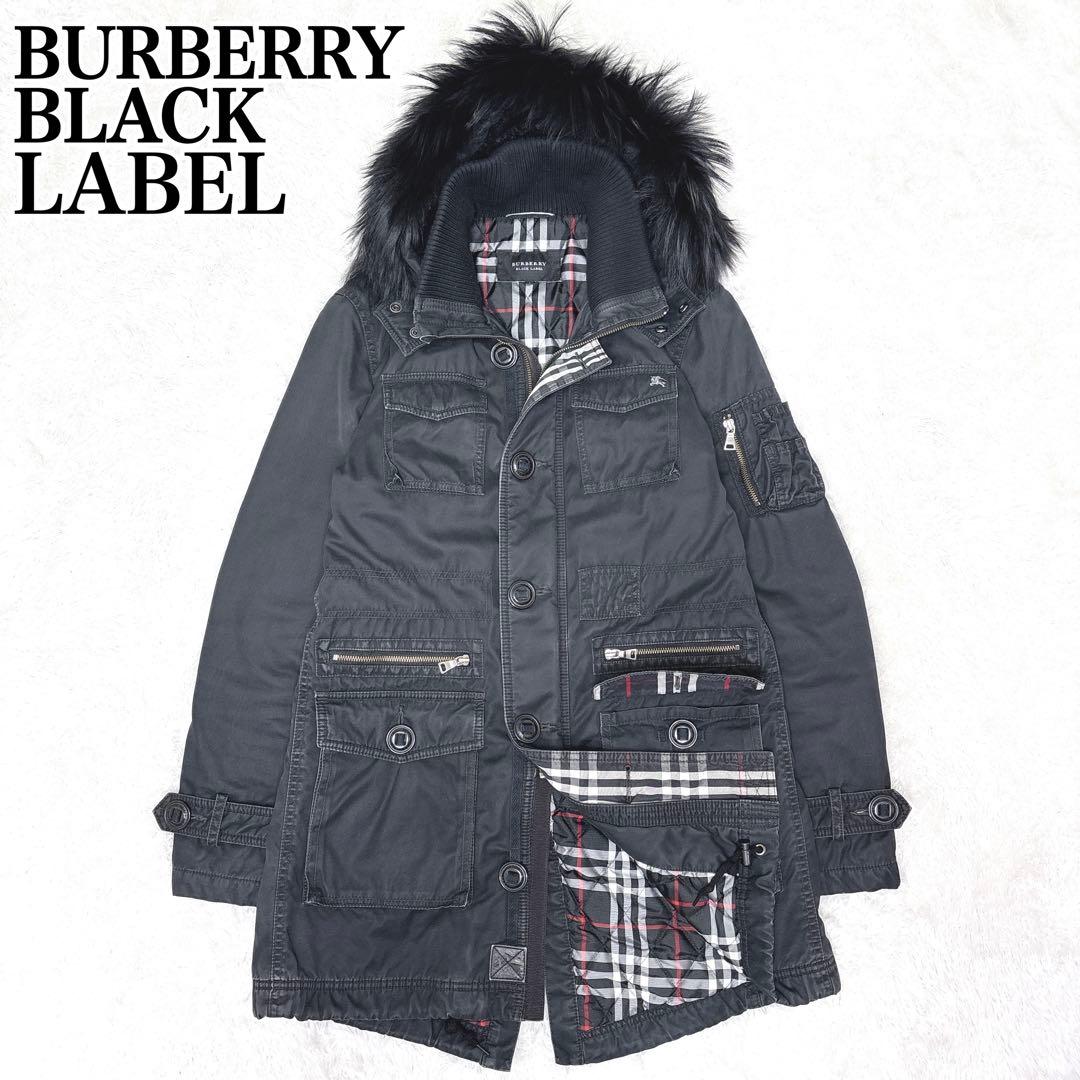 BURBERRY BLACK LABEL ラクーンファー　モッズコート ブラック