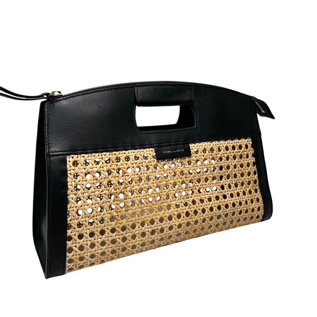 【美品】PELLICO/ペリーコ/レザー切り替え/カゴバッグ/クラッチバッグ