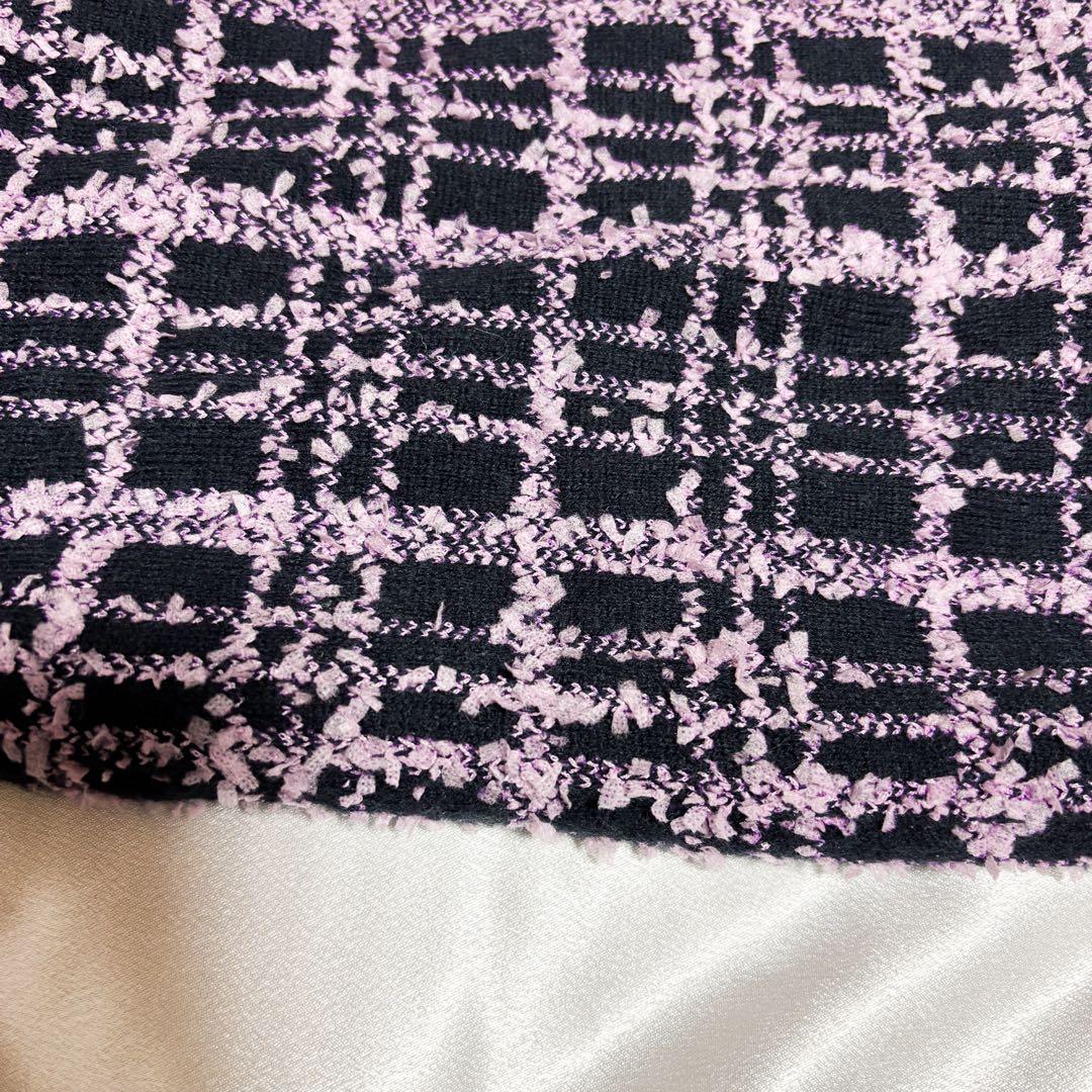 美品 グレースコンチネンタル　ツイード ニットワンピース　36（S相当　ピンク紫