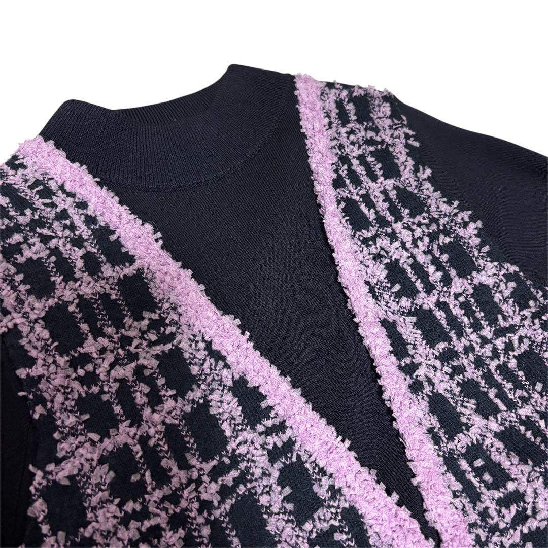 美品 グレースコンチネンタル　ツイード ニットワンピース　36（S相当　ピンク紫