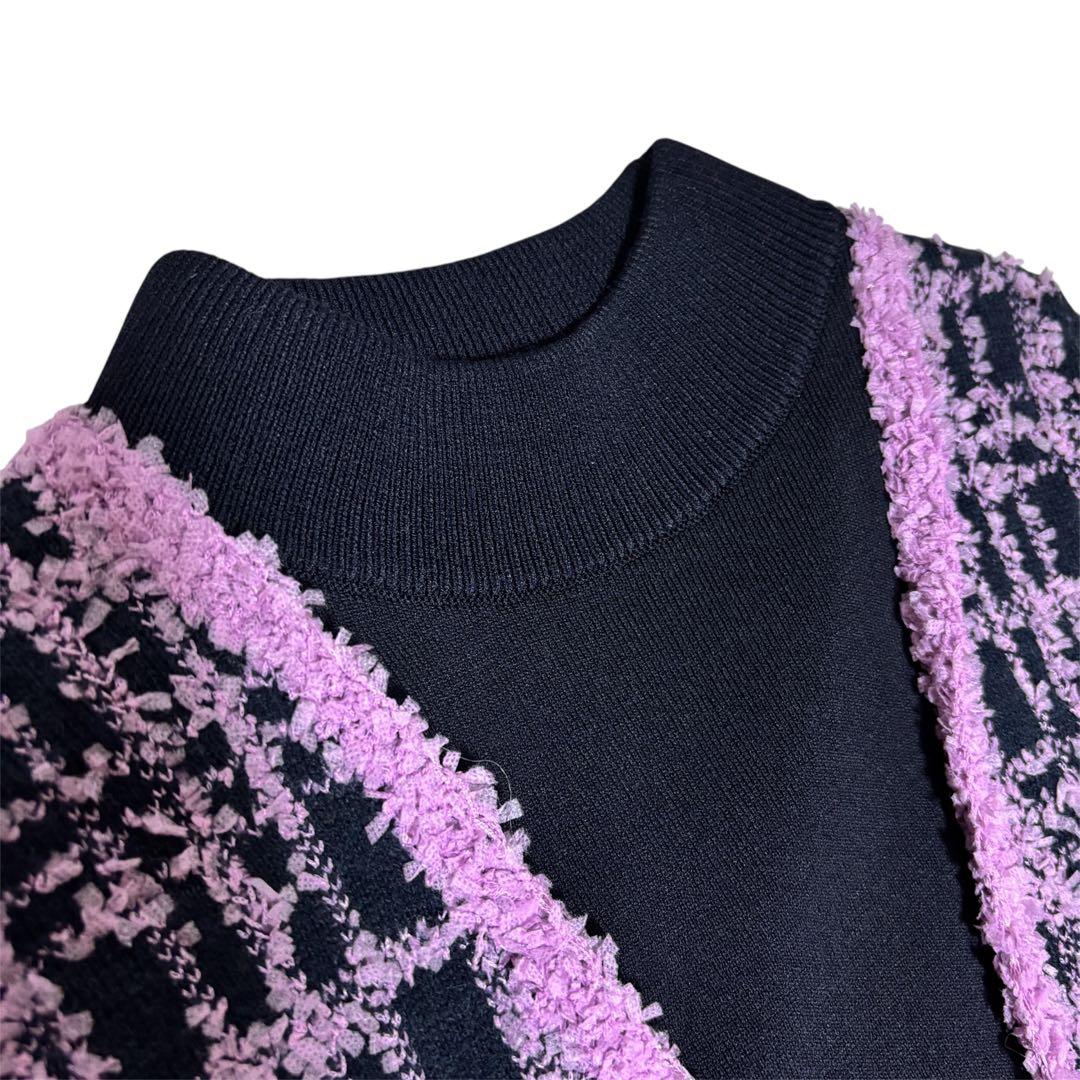 美品 グレースコンチネンタル　ツイード ニットワンピース　36（S相当　ピンク紫