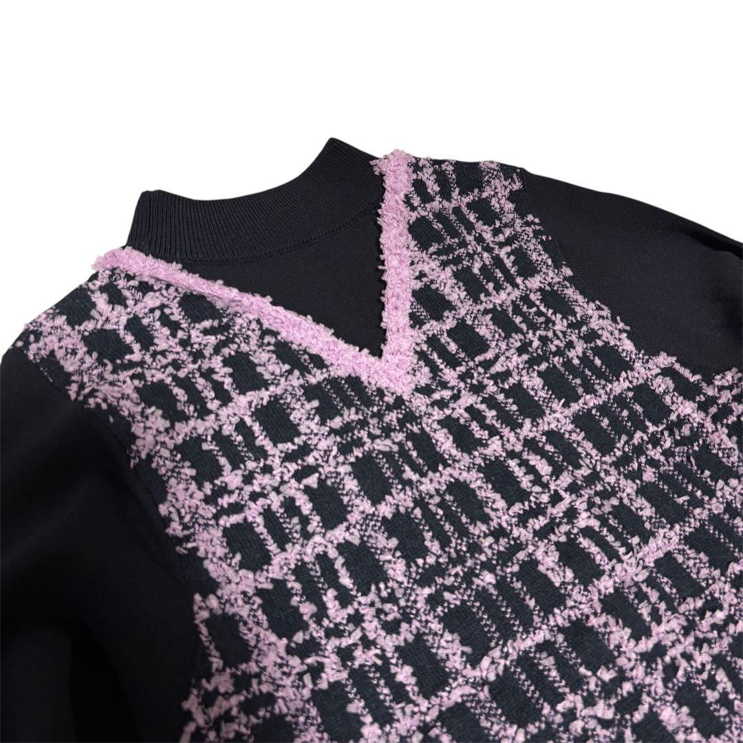 美品 グレースコンチネンタル　ツイード ニットワンピース　36（S相当　ピンク紫