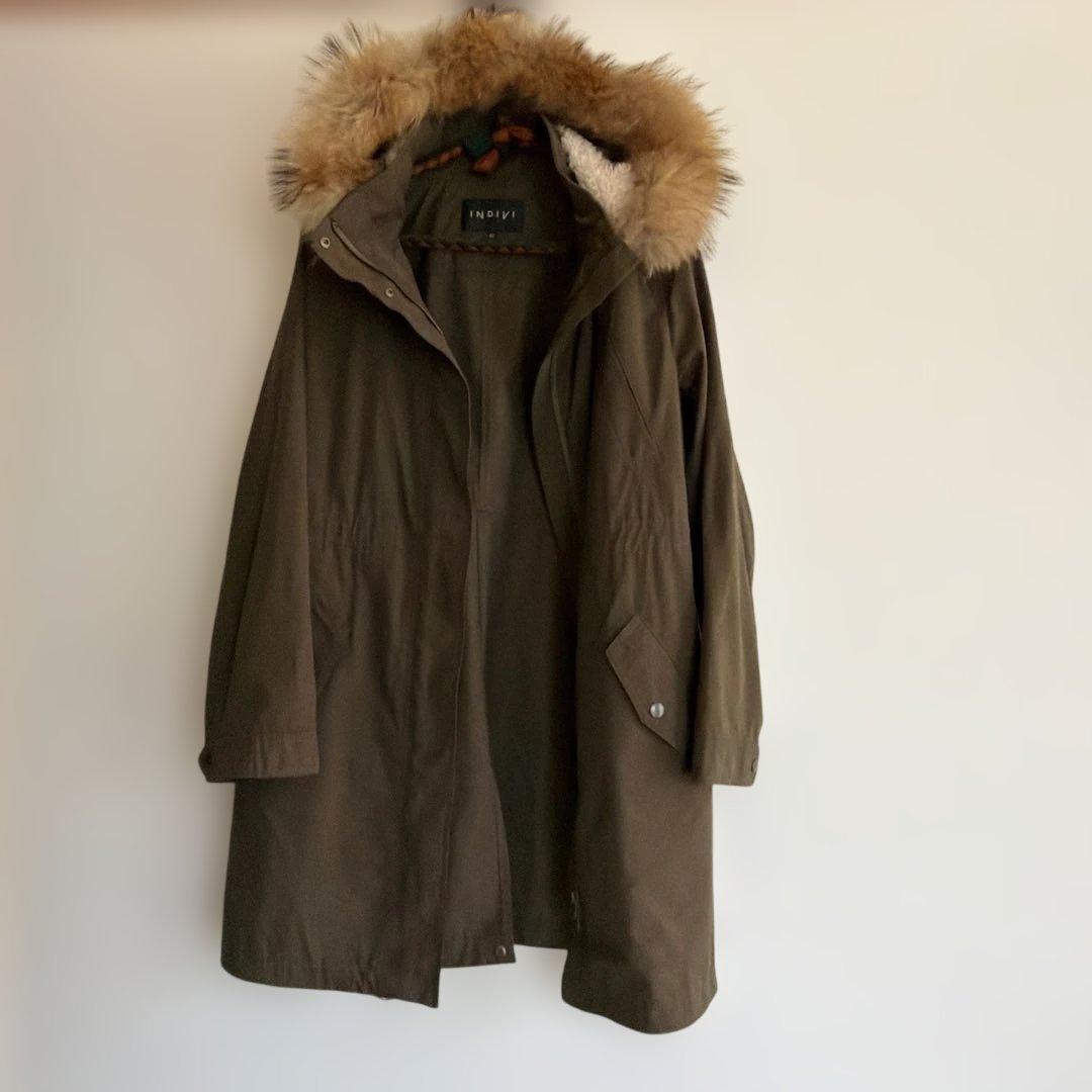INDIVI ラクーンファー ミリタリーコート 4WAY モッズコート 40