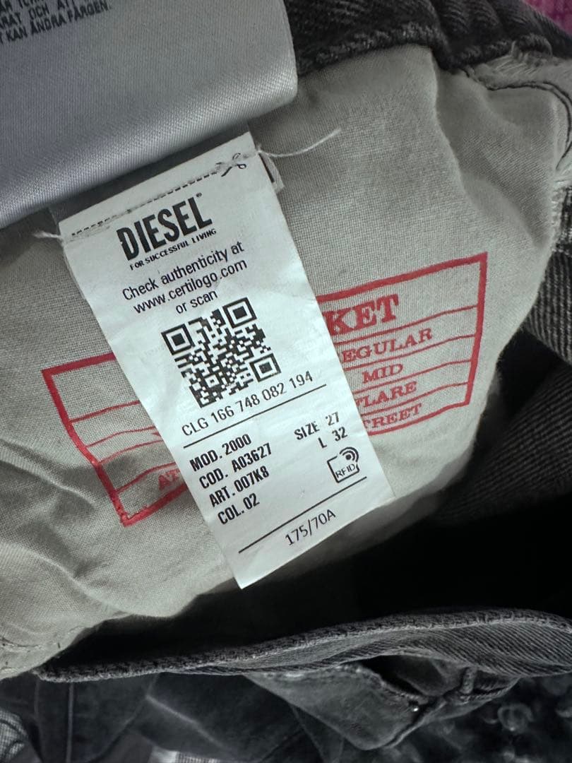 Diesel ダークグレー ワイドレッグデニム　ダメージ