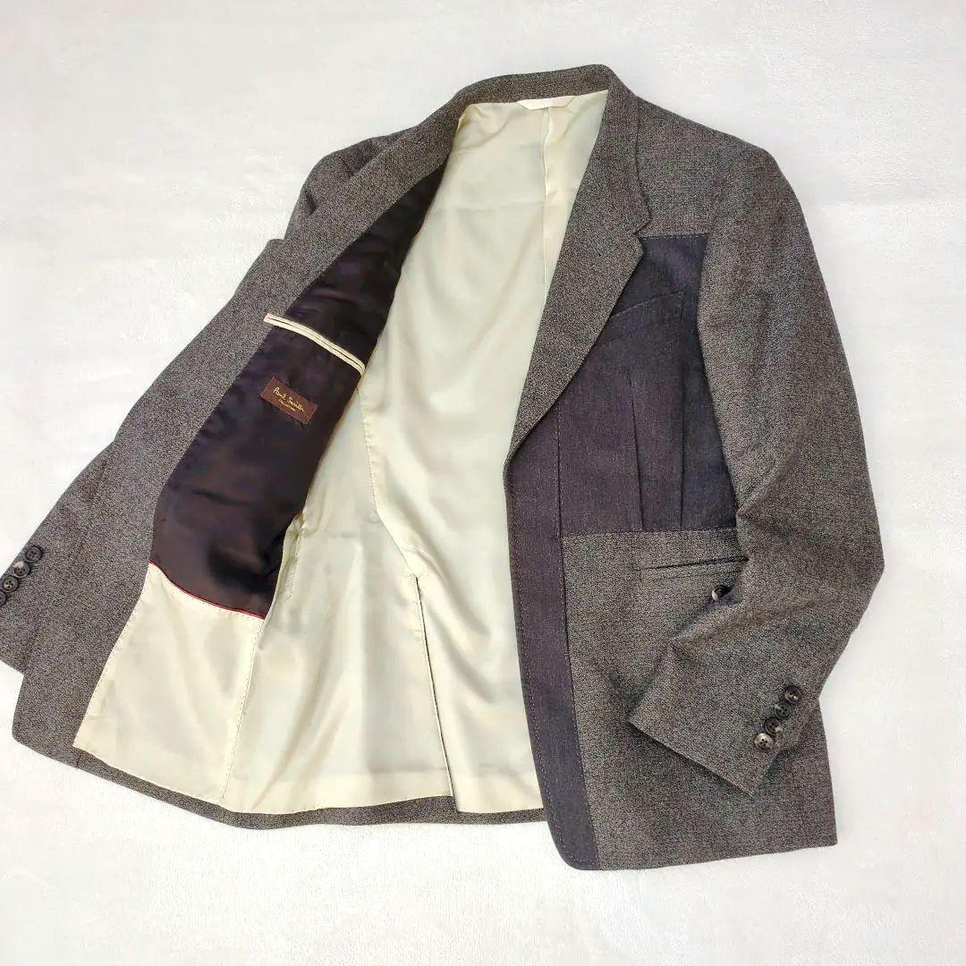 ポールスミスコレクションテーラードジャケットツイード異素材ドッキング L グレー