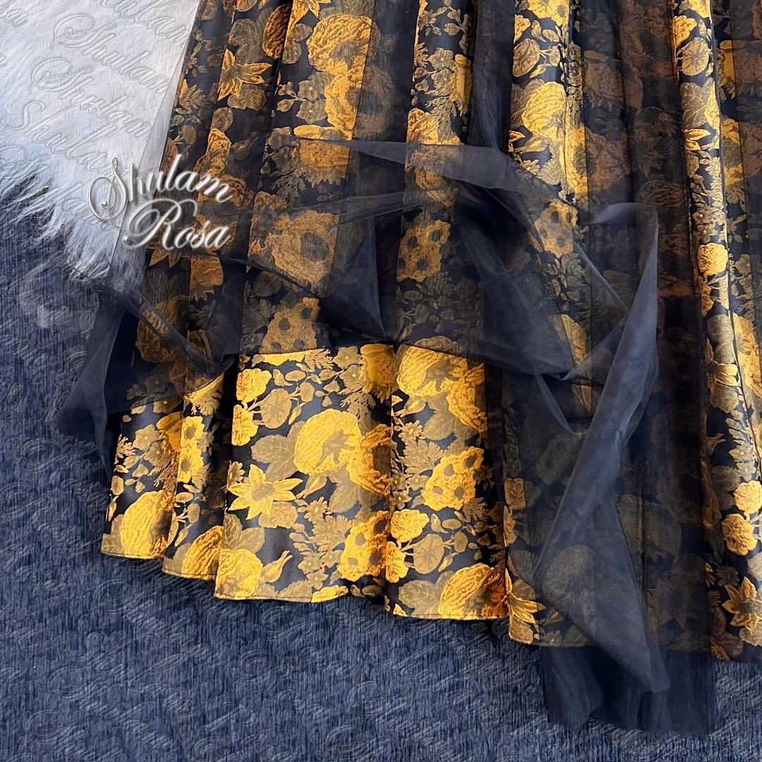 Sサイズ　専用　　アンティークゴールドの気品♡編み上げリボンイブニングドレス♡L