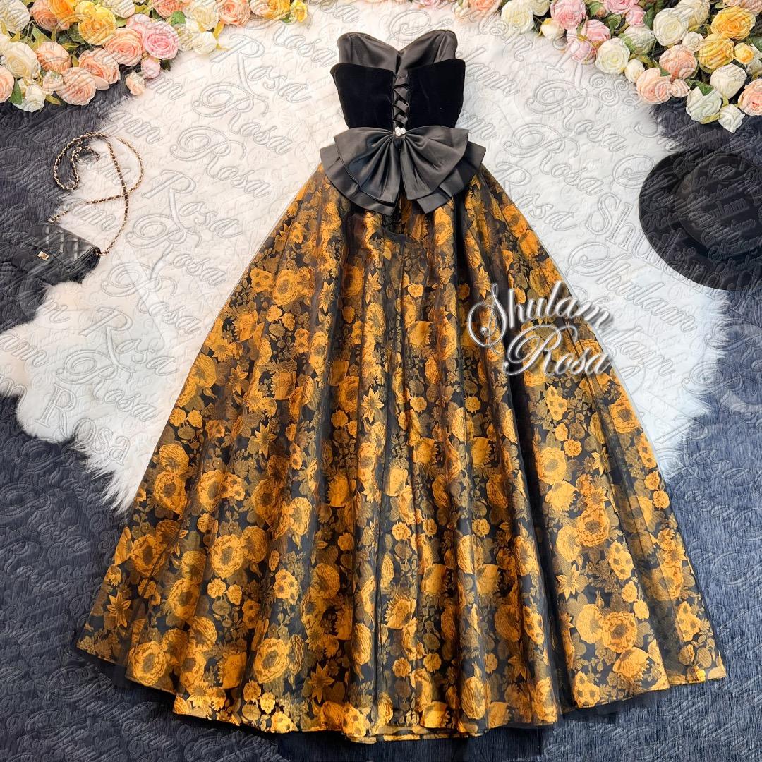 Sサイズ　専用　　アンティークゴールドの気品♡編み上げリボンイブニングドレス♡L