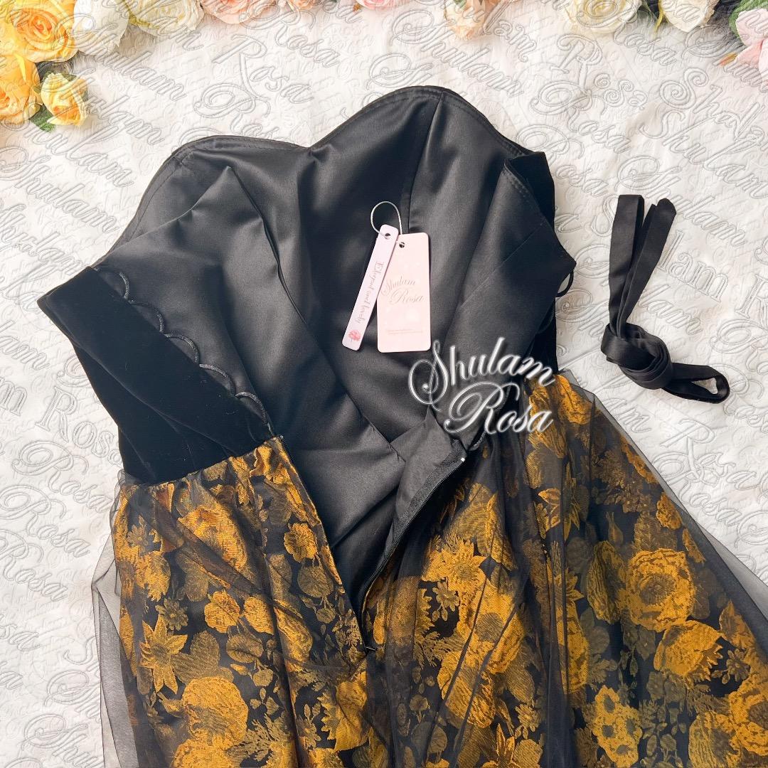 Sサイズ　専用　　アンティークゴールドの気品♡編み上げリボンイブニングドレス♡L