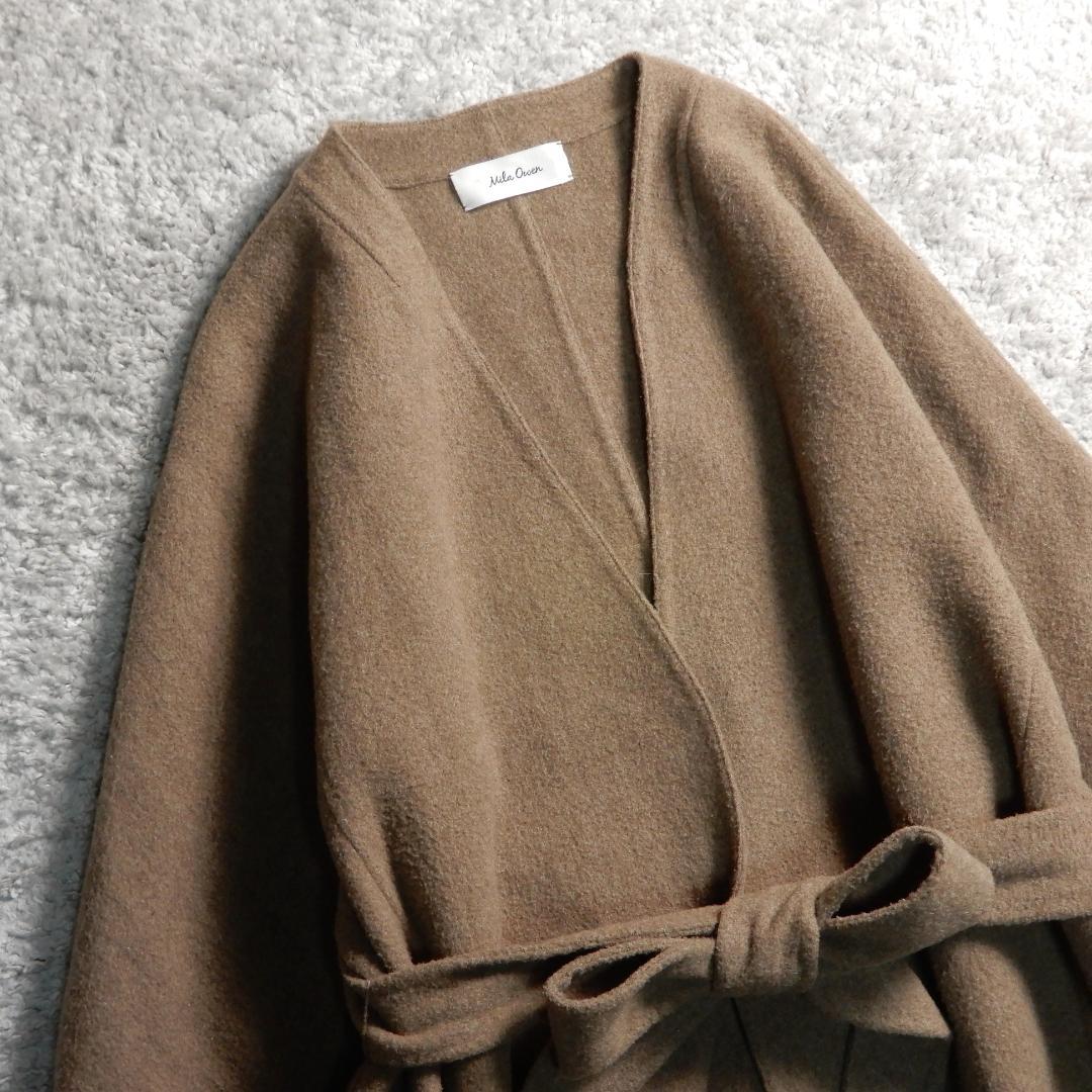 ミラオーウェン ウールブレンド ウエストリボン リバー コート F