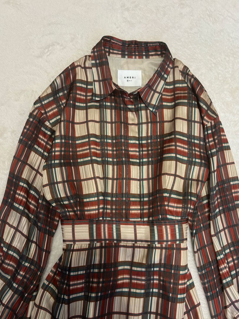 AMERI 夏帆さん着用　チェック　フレア　ロングワンピース　長袖　アメリ
