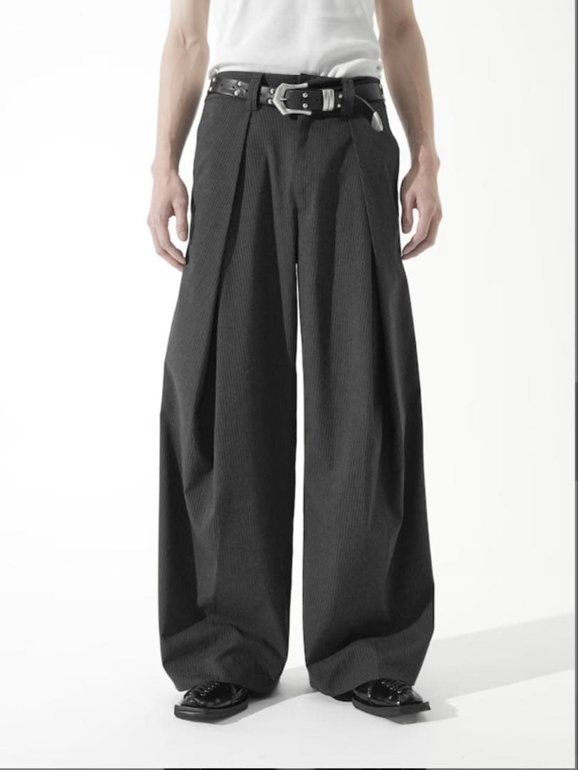 【CS】stripe cross tuck drape slacks