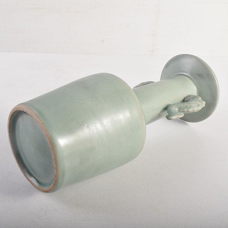 中国　龍泉窯　粉青釉　魚双耳瓶　花生　時代箱付　C　8294