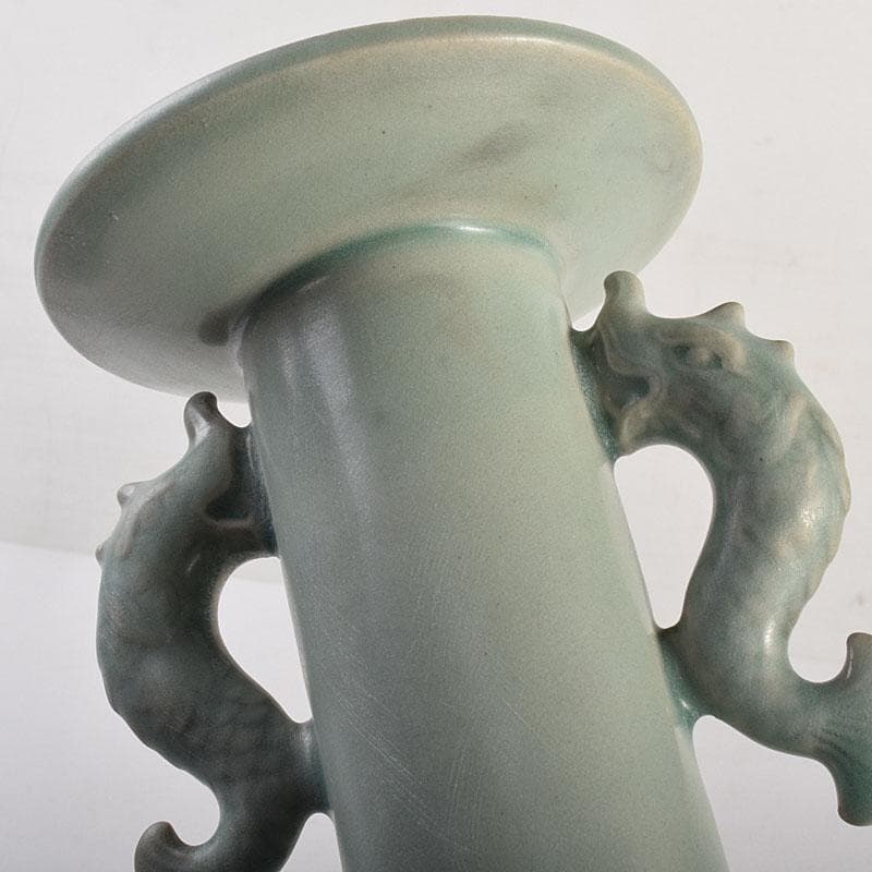 中国　龍泉窯　粉青釉　魚双耳瓶　花生　時代箱付　C　8294