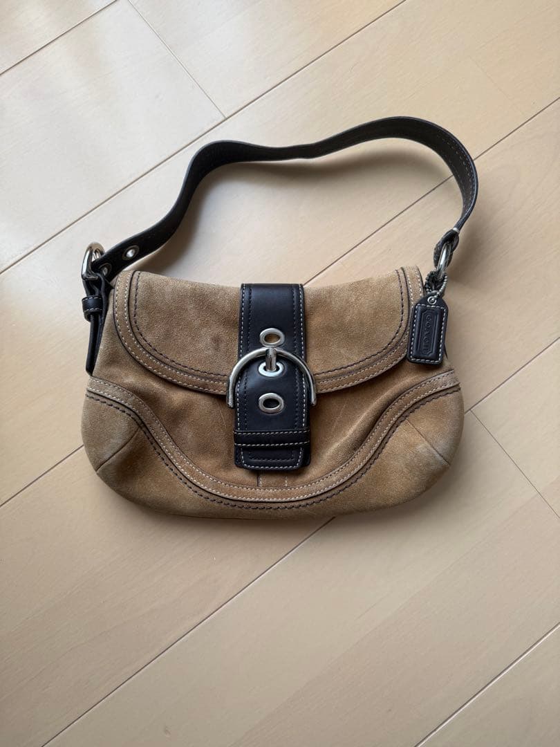 coach ベージュ スエード ハンドバッグ　ヴィンテージ