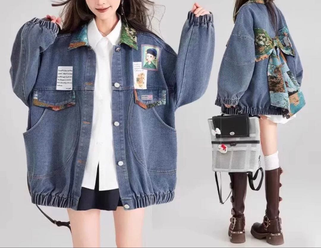 ManusMachina西洋油彩画のリボンデニムジャケット